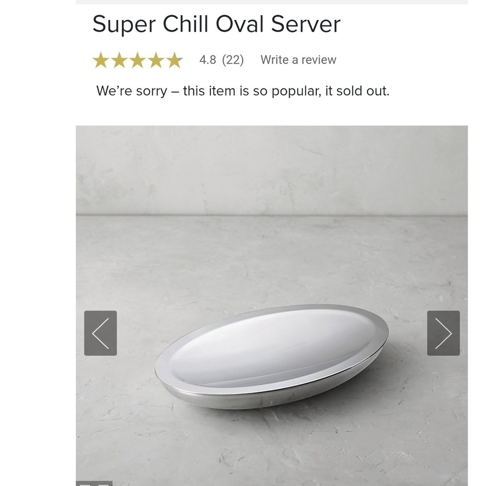Frontgate Super Chill Oval Server Polished Stainless Steel Chilled Platter 36991